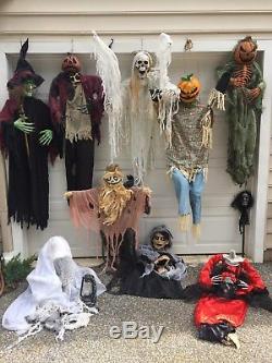 10pc Large Lot Halloween Haunted House Props Skeleton witch Zombie Pumpkin ETC
