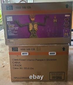 12 ft Giant Sized Inferno Pumpkin Skeleton with LCD LifeEyes and Posable Arms