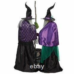 6.5 Ft ANIMATED CAULDRON WITCHES Halloween Prop MOVING MOUTHES & STIRRING STICK