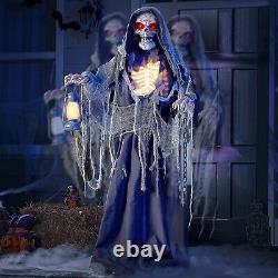67 Halloween Animatronic Standing Grim Reaper Decor with Spooky and Light-Up Eyes