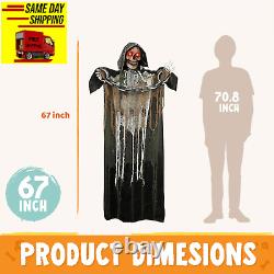 67 Halloween Decorations Outdoor Life Size Animatronics Grim Reaper with Chain