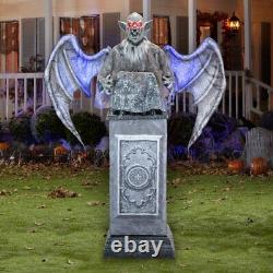 8' ANIMATED GARGOYLE WITH WINGS GRAVEYARD Halloween Animatronic Prop