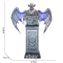 8' ANIMATED GARGOYLE WITH WINGS GRAVEYARD Halloween Animatronic Prop