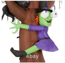 8' GEMMY ANIMATED WITCH CRASHING INTO TREE Airblown Lighted Yard Inflatable