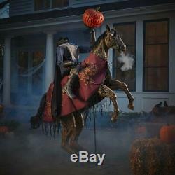 91 in. Animated Headless Horseman Prop Holding Jack o Lantern with Lighted, Sound