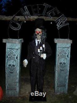 ANIMATED 6 FOOT 9 LIFE SIZE LIGHTED CARETAKER of the CEMETERY HALLOWEEN PROP