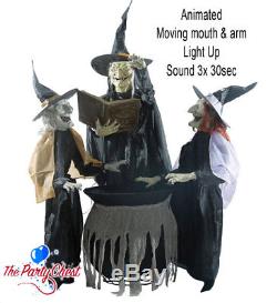 ANIMATED ENCHANTED WITCH TRIO Light Sound Motion Halloween Party Prop 6630S