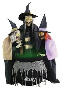 ANIMATED LIFE SIZE STITCH WITCH SISTERS & Bubbling Cauldron Halloween Prop Watch