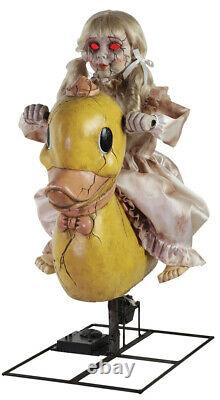 ANIMATED ROCKING GIRL RIDING DUCKY Carnival Music Halloween Prop