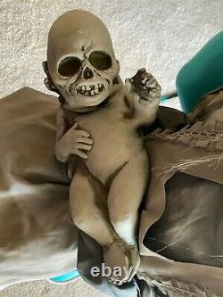 Animated Lullaby Rocking Granny Zombie with Baby Halloween Prop Used 2012