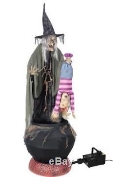 Animated Stew Brewing Witch With Kid And Fog Machine Swamp Hag Halloween Prop