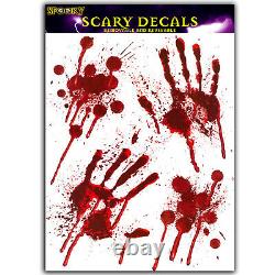 BLOODY HAND PRINT STICKERS Halloween Party Window Decoration Zombie Dead Prop