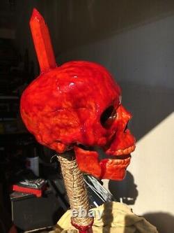 BLOODY RESIN Kid Size SKULL on Spikes CEMETARY HAUNTED HOUSE PROP DECORATION