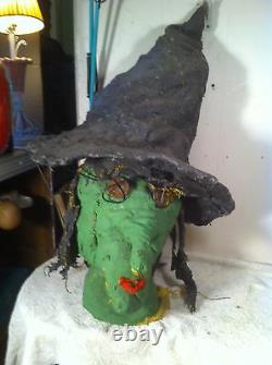 Folk Art Witch Head Scary Haunted House Halloween stage Prop Hand made