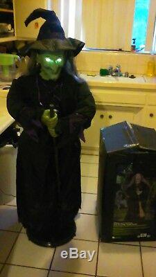 GEMMY STANDING LIFESIZE ANIMATRONIC WITCH with BROOM. Retired Halloween prop