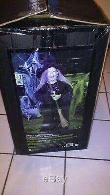GEMMY STANDING LIFESIZE ANIMATRONIC WITCH with BROOM. Retired Halloween prop