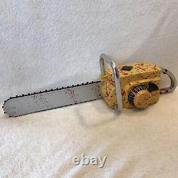 GEMMY YELLOW Leatherface BLOODY Chainsaw 29 Animated Sound Halloween Works RARE