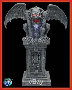 Gargoyle Animated Halloween Prop Statue Haunted RIP Gothic Decor Motion Sound HQ