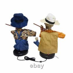 HALLOWEEN Animated Dueling Fiddler Skeletons Plays Music, Phrases NEW