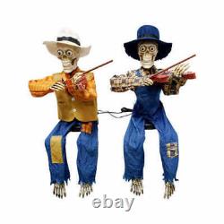 HALLOWEEN Animated Dueling Fiddler Skeletons Plays Music, Phrases NEW