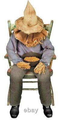 HALLOWEEN SITTING SCARECROW ANIMATED PROP Lifesize Candy Bowl Porch Greeter