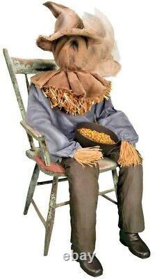 HALLOWEEN SITTING SCARECROW ANIMATED PROP Lifesize Candy Bowl Porch Greeter