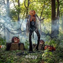 Halloween 7 Ft Animated Scorched Scarecrow Pumpkin Man Prop Has Fogger Fog 400w