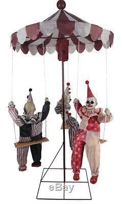 Halloween Animated CREEPY CARNIVAL CLOWN DOLLS GO-ROUND Prop Haunted House NEW