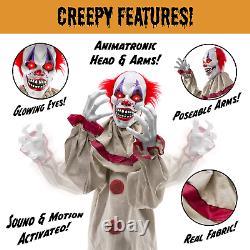 Halloween Animatronic Clown life Size Props Scary Decorations Motion Light NEW
