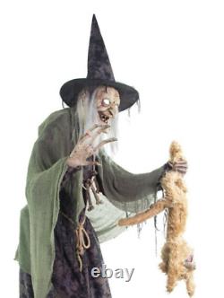 Halloween Animatronic Witch with Cat & Cauldron Prop Seasonal Visions