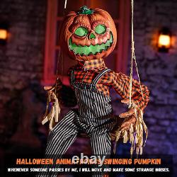 Halloween Animatronics Swinging Pumpkin Hanging Animated Decorations with Sound