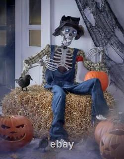 Halloween Hillbilly Skeleton with Glowing Eyes & Creepy Music Plastic Fabric 52H