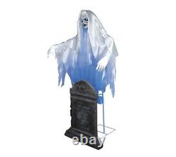 Halloween Indoor Ghost Woman Over Tombstone Animated ghoul life size prop 72