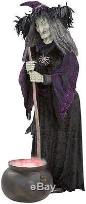 Halloween LIFESIZE Gemmy Animated Witch Fogging Cauldron Haunted House Prop RARE