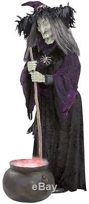 Halloween LIFESIZE Gemmy Talking Animated Witch Fogging Cauldron Prop RARE
