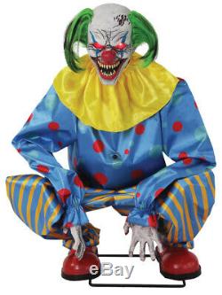 Halloween Life Size Animated Crouching Blue Clown Prop Decoration