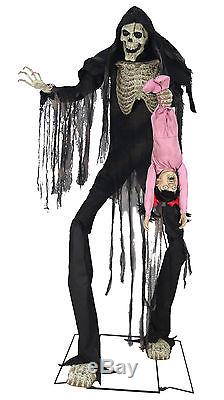 Halloween LifeSize Animated SKELETON TOWERING BOOGEY MAN WITH KID Prop Haunted