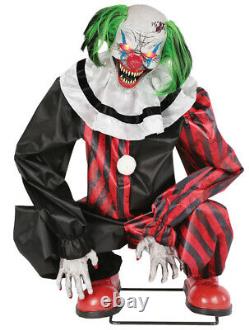 Halloween Lifesize Animated Crouching Red Clown Prop Decoration Haunted House