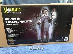Halloween Lifesize Animated NIGHT TIME 2-HEADED GREETER Prop Haunted House NEW
