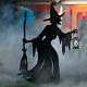Halloween Metal Witch Silhouette With Solar Lantern Outdoor Yard Decoration Prop