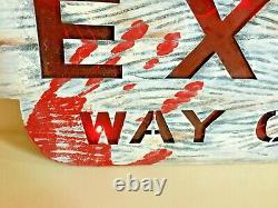 Halloween PROTOTYPE EXIT WAY OUT sign. Makes sounds and lights up red