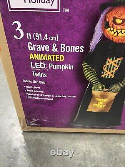 Home Accents Holiday 3 ft. Grave & Bones Animated LED Pumpkin Twins