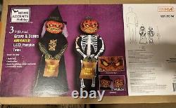 Home Depot 3 Foot Pumpkin Twins Grave & Bones Halloween Animated Figures LED NIB