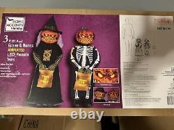 Home Depot 3 Foot Pumpkin Twins Grave & Bones Halloween Animated Figures LED NIB