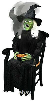 In stock HALLOWEEN ANIMATED WITCH HOLDING CANDY BOWL PROP DECOR