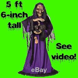 Life Size Animated-SCARY WITCH-BLACK CAT-Haunted House Halloween Prop Decoration