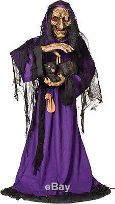 Life Size Animated-Scary Witch Black Cat Haunted House Halloween Prop. MR124201