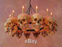 Life-Size Skull Chandelier with 12 Skulls, Halloween Prop, Human Skeletons, NEW