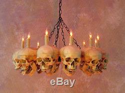 Life-Size Skull Chandelier with 12 Skulls, Halloween Prop, Human Skeletons, NEW