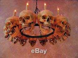 Life-Size Skull Chandelier with 12 Skulls, Halloween Prop, Human Skeletons, NEW